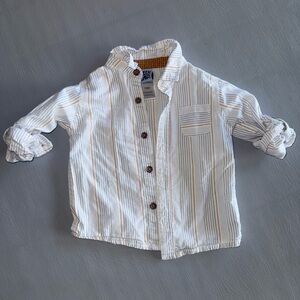 Kids Striped Button Down Shirt‎ - White and Brown